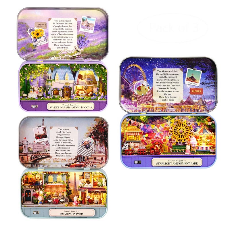 MAGQOO 3D Wooden Dollhouse Miniature DIY Doll House Kit with Furniture,1:100 DIY Box Theater Kit(Pack of 3) - Image 1